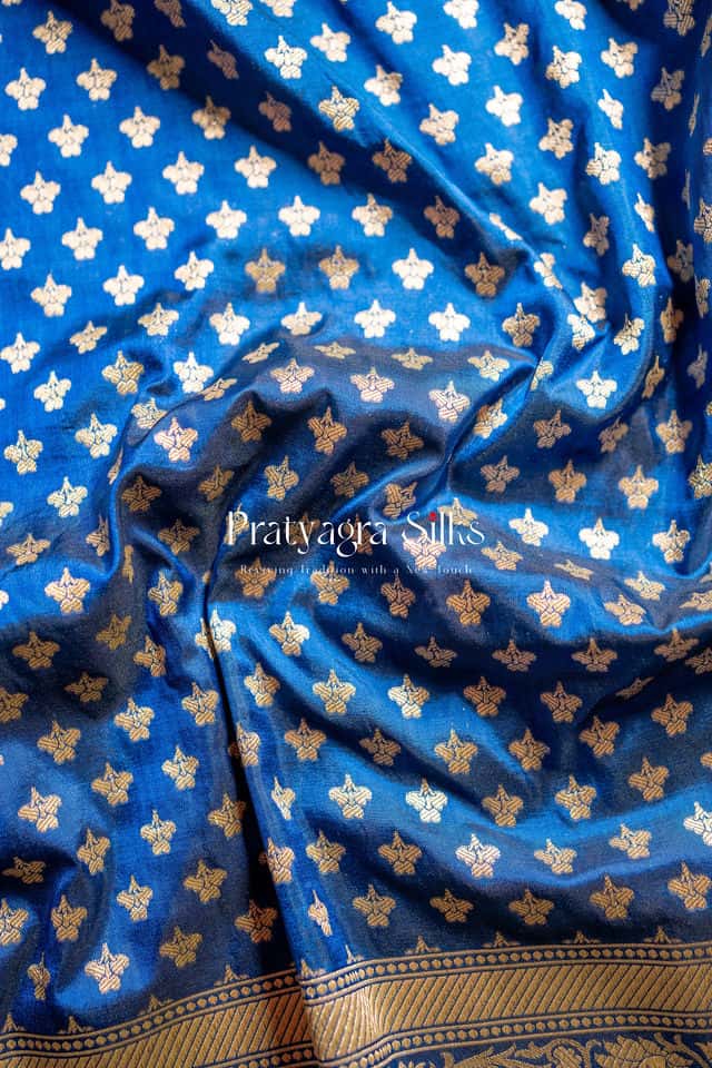 Royal blue handwoven, Banarasi silk saree Pure silk sarees online in India | Pratyagra Silks