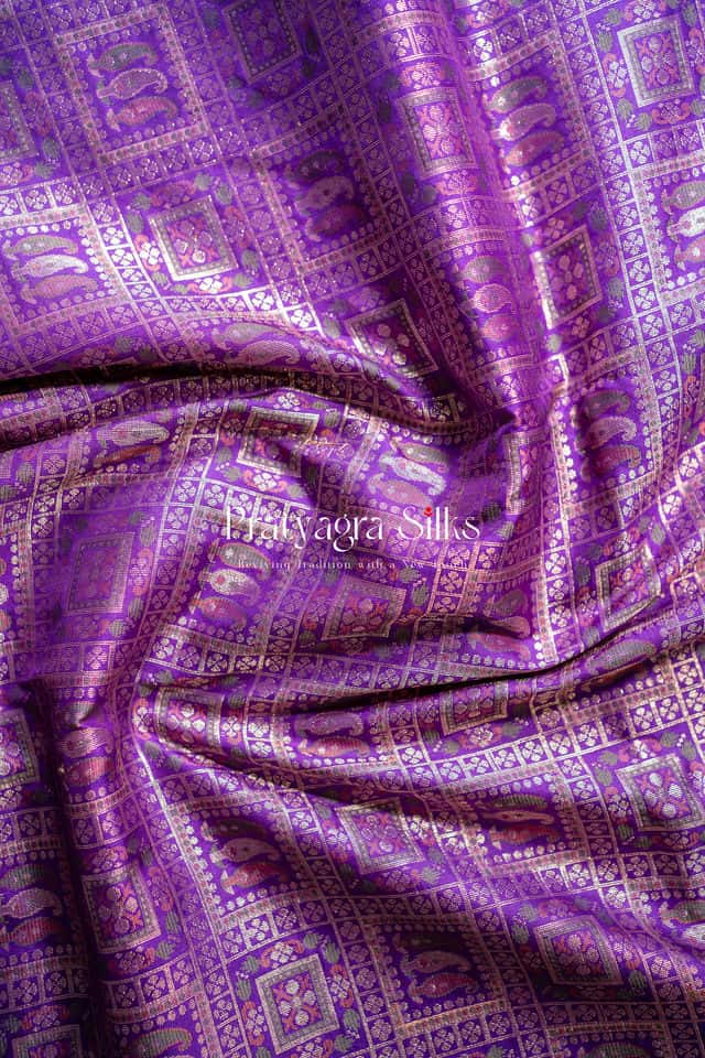 Purple paisley kadhwa silk Pure silk sarees online in India | Pratyagra Silks