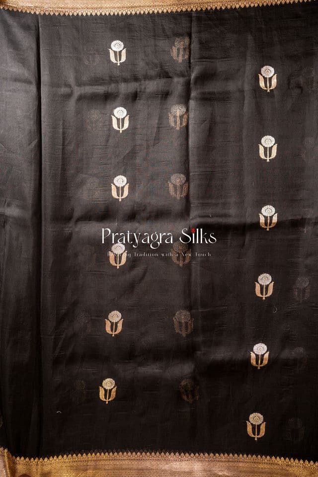 Midnight Ebony Sona-Rupa Cora Silk Saree - Image 3