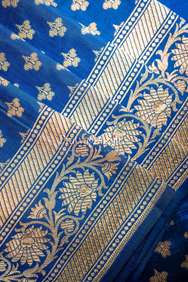 Royal blue handwoven, Banarasi silk saree - Image 5