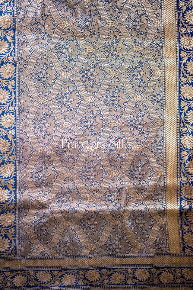 Royal blue handwoven, Banarasi silk saree - Image 7