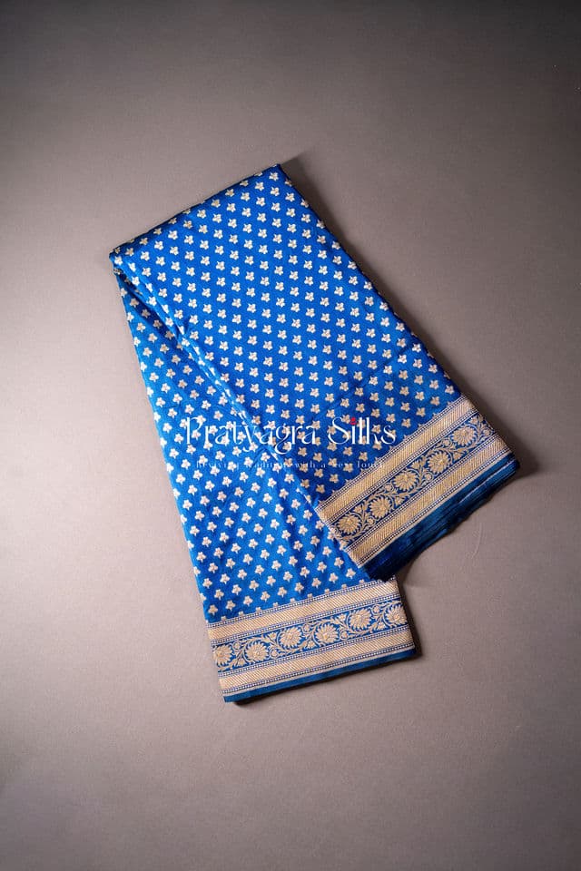 Royal blue handwoven, Banarasi silk saree - Image 2