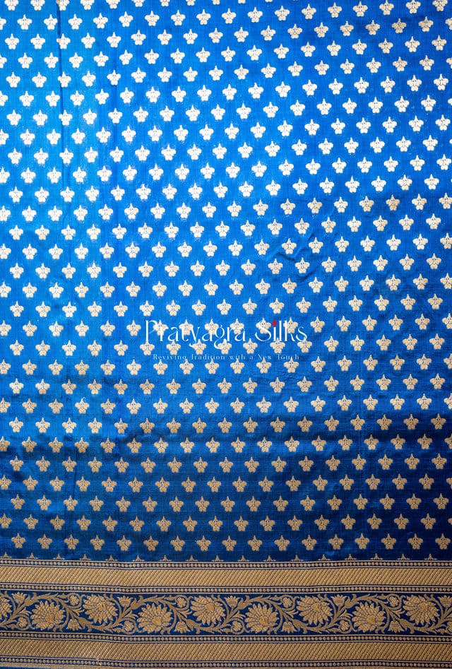 Royal blue handwoven, Banarasi silk saree - Image 6