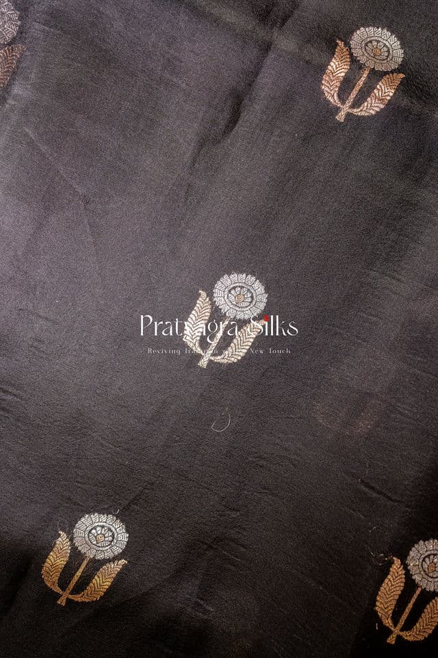 Midnight Ebony Sona-Rupa Cora Silk Saree - Image 6