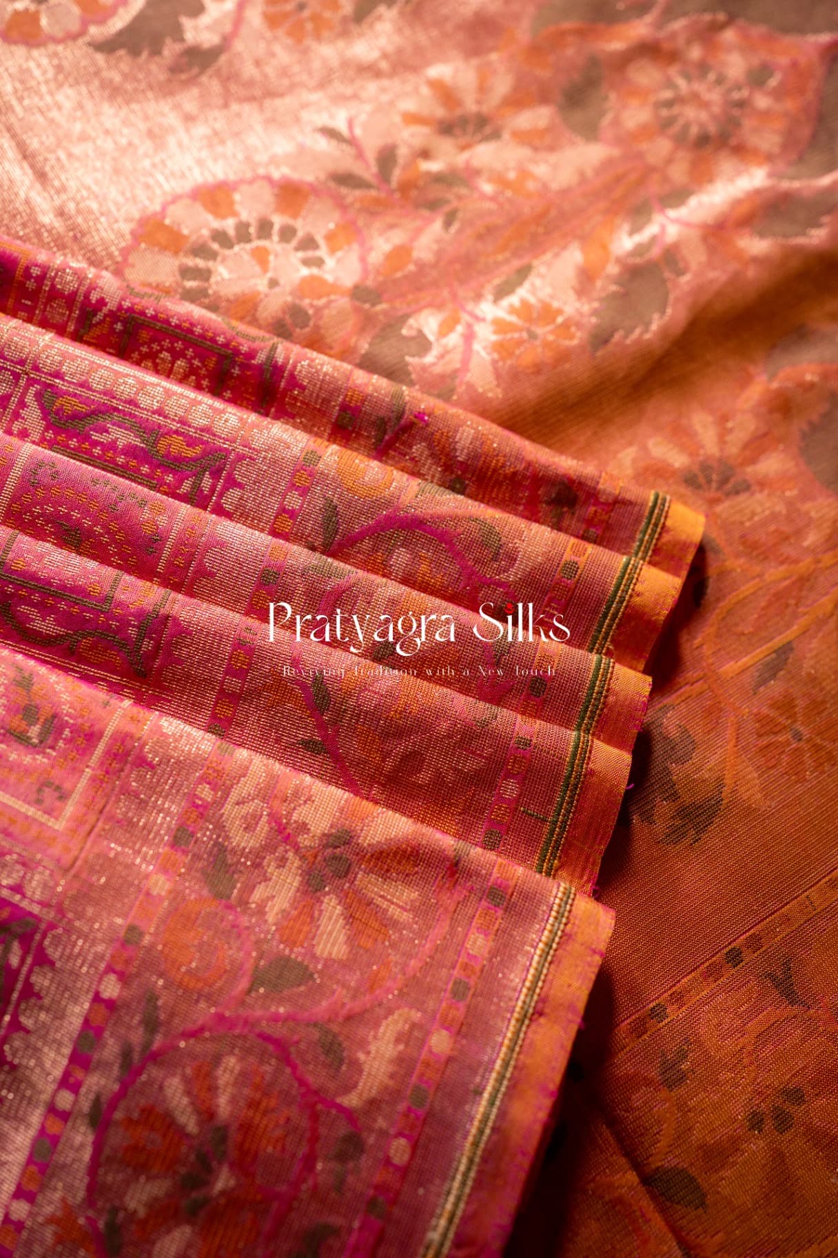 Vibrant pink & burnt orange katan silk - Image 2