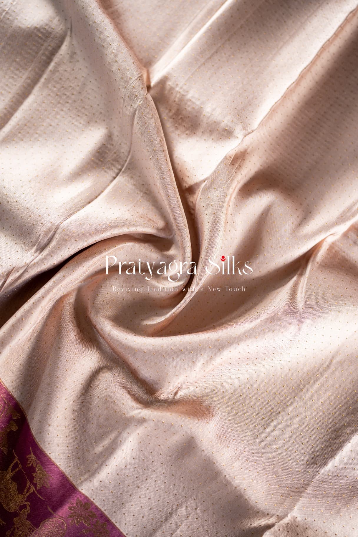 Champagne Gold & Rani Pink Handwoven Silk Saree