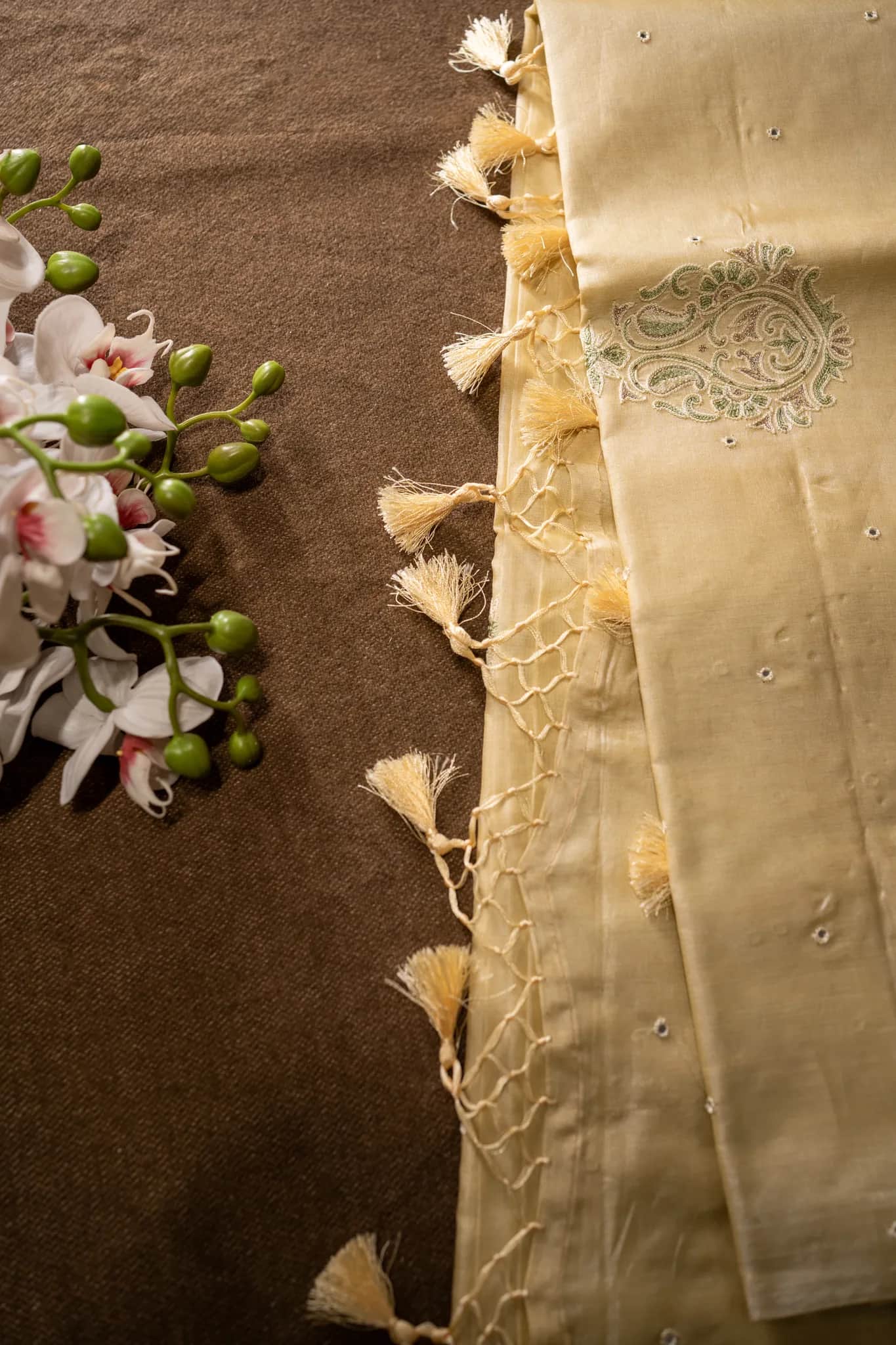 Yellow Banarasi Tussar Silk Saree Pure silk sarees online in India | Pratyagra Silks