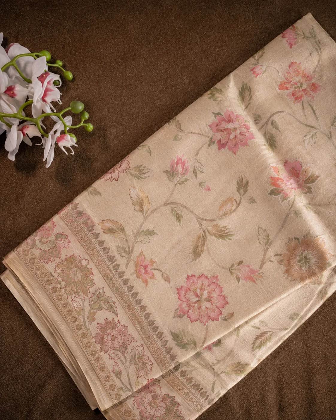 Floral Digital Print Pure Tussar Silk Saree Pure silk sarees online in India | Pratyagra Silks