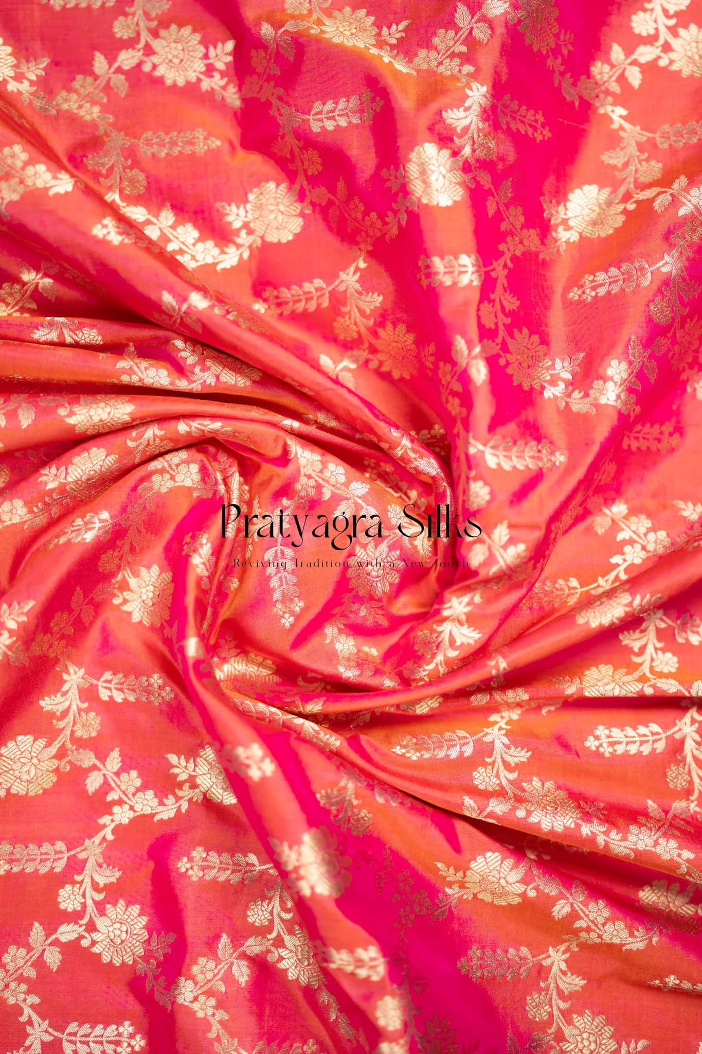 Pink and Coral Banarasi Pure silk sarees online in India | Pratyagra Silks